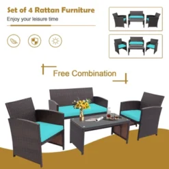 Tangkula 8PCS Outdoor Patio Furniture Sets Weather-Resistant Rattan Sofas W/ Soft Cushion Turquoise -Tangkula GUEST 84496646 d45d 4fa3 8f4e 909317ef99b2