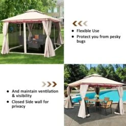 Tangkula 10'x10'Outdoor Canopy Gazebo Art Steel Frame 2-Tiers Party Patio Large Canopy Gazebo W/Netting&Side Walls -Tangkula GUEST 85eb25e7 6f67 4414 aa78 b34a372767c1