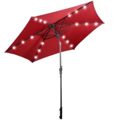 Tangkula 9' Outdoor Patio Umbrella Offset W/LED Light No Base Beige/Burgundy/Tan -Tangkula GUEST 85eb9154 9486 4a88 9caf 218a3646f482