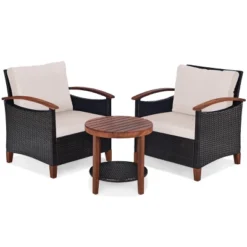 Tangkula 3-Piece Patio Rattan Bistro Set Acacia Wood Frame Sofa And Side Table -Tangkula GUEST 86c8607f 9aab 4bcc a39d 1a649476e90d