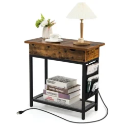 Tangkula End Table With Charging Station Industrial Nightstand Flip Top Side Pocket USB -Tangkula GUEST 870ecffe 8dff 40c7 9e1b d35b76183595