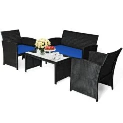 Tangkula 4 Piece Outdoor Patio Rattan Furniture Set Navy Cushioned Seat For Garden, Porch, Lawn 14 Tangkula 4 Piece Outdoor Patio Rattan Furniture Set Navy Cushioned Seat For Garden, Porch, Lawn -Tangkula GUEST 871b7eb8 24e8 4f48 923c 978e334d68b2