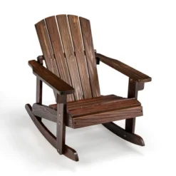 Tangkula Kid Adirondack Rocking Chair Outdoor Solid Wood Slatted Seat Backrest -Tangkula GUEST 87e8cc5e 026b 409f 8ecb eff120cec300
