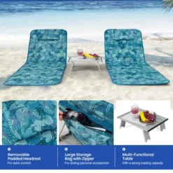 Tangkula 3PCS Folding Beach Mat Set Adjustable Beach Lounge Chair & Side Table Set -Tangkula GUEST 881934de 9820 4e21 93ac f145ad4964f5