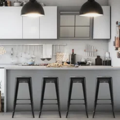 Tangkula 30" Set Of 4 Stackable Backless Metal Bar Stools W/ Footrest For Kitchen