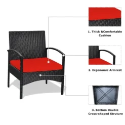 Tangkula 3 PCS Patio Wicker Rattan Furniture Set Coffee Table & 2 Rattan Chair W/ Cushion Red -Tangkula GUEST 8a819ff0 68b5 4550 932b bab88ff0a41f