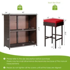 Tangkula 3PCS Patio Wicker Rattan Bar Set Table W/2 Red Cushioned Stools -Tangkula GUEST 8a94187d a845 4a05 9842 d408d69113ff