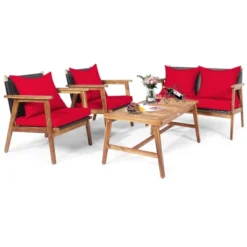 Tangkula 4PCS Patio Rattan Furniture Set Wood Frame Cushioned Sofa With Coffee Table Sectional Conversation Sofa Set For Garden -Tangkula GUEST 8b79af2a 585b 4124 aa17 c8958da940da