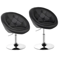 Tangkula Set Of 2 Modern Swivel Bar Stools Height Adjustable Round Tufted Back Accent Chair Black/White -Tangkula GUEST 8ce71bf3 c966 4ae9 8c22 e6921fed6204