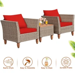 Tangkula 3 Piece Outdoor Rattan Sofa Set Wicker Conversation Furniture Set With Cushions -Tangkula GUEST 8ce7687b a1db 4eea a727 c0a5edabd439