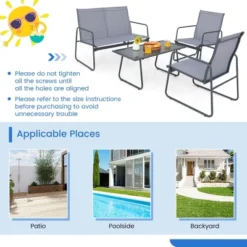 Tangkula 4PCS Metal Outdoor Conversation Set Patio Furniture Set W/ Glass Table 15 Tangkula 4PCS Metal Outdoor Conversation Set Patio Furniture Set W/ Glass Table -Tangkula GUEST 8ed45396 e10a 4b2a a784 3bc2037d2ef6