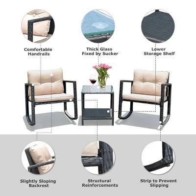 Tangkula 3 PCS Patio Chair Table Set Wicker Rattan Furniture Beige/Red/Blue/Black 6 Tangkula 3 PCS Patio Chair Table Set Wicker Rattan Furniture Beige/Red/Blue/Black - Image 4