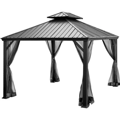 Tangkula 12ft X 10ft Patio Hardtop Gazebo Double Vented Roof Outdoor Galvanized Steel Sun Shelter Brown/Gray 5 Tangkula 12ft X 10ft Patio Hardtop Gazebo Double Vented Roof Outdoor Galvanized Steel Sun Shelter Brown/Gray - Image 3