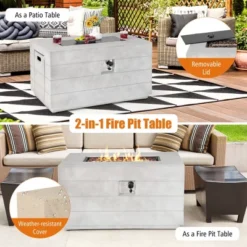 Tangkula 43" Rectangular Concrete Propane Fire Pit Table W/ Lava Rocks Cover 50,000 BTU -Tangkula GUEST 900bce10 14ea 4673 8041 feb17e9a38ab