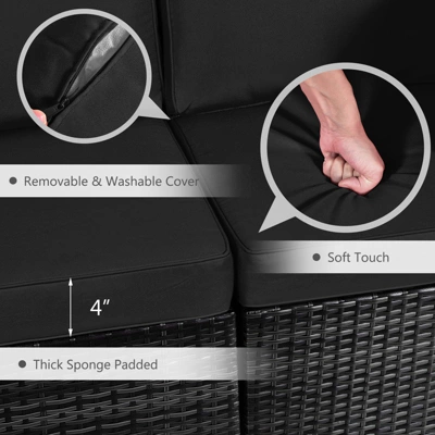 Tangkula Patio Rattan 7PCS Cushioned Chair Set Furniture Set Thick Cushion W/ 50,000 BTU Propane Fire Pit Table For Garden Black/Navy/Red/Turquoise/Off White 5 Tangkula Patio Rattan 7PCS Cushioned Chair Set Furniture Set Thick Cushion W/ 50,000 BTU Propane Fire Pit Table For Garden Black/Navy/Red/Turquoise/Off White - Image 3