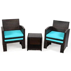 Tangkula 5 PCS Patio Rattan Wicker Furniture Set Chair Coffee Table Kit W/Soft Cushion Ottoman Gray/Turquoise/White/Red -Tangkula GUEST 902a0a48 850b 472a 96b7 a3aaa0a1b962