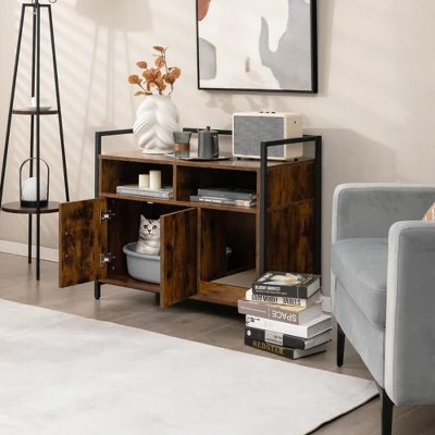 Tangkula Large Litter Box Enclosure Cat Wooden Storage Cabinet With 2 Doors Coffee 4 Tangkula Large Litter Box Enclosure Cat Wooden Storage Cabinet With 2 Doors Coffee - Image 2