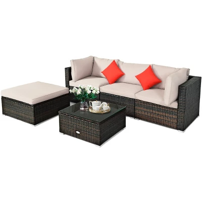 Tangkula 5-Piece Outdoor Patio Sectional Rattan Wicker Sofa Set W/ Cushion 8 Tangkula 5-Piece Outdoor Patio Sectional Rattan Wicker Sofa Set W/ Cushion - Image 6