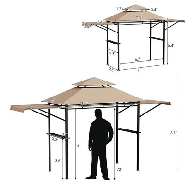 Tangkula 13.5'x 4'Patio BBQ Grill Gazebo Side Awnings Shelves 2-Tier Canopy Outdoor 2 Tangkula 13.5'x 4'Patio BBQ Grill Gazebo Side Awnings Shelves 2-Tier Canopy Outdoor