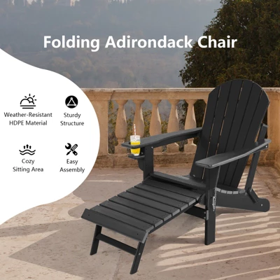 Tangkula Adirondack Chair W/Ergonomic Design&Ottoman Outdoor Armchair HDPE Chair For Yard&Patio Black/Coffee/Grey/Turquoise/White 4 Tangkula Adirondack Chair W/Ergonomic Design&Ottoman Outdoor Armchair HDPE Chair For Yard&Patio Black/Coffee/Grey/Turquoise/White - Image 2