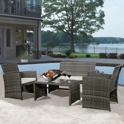 Tangkula 4PCS Outdoor Furniture Set Chairs Coffee Table Patio Garden Set Mix Gray 7 Tangkula 4PCS Outdoor Furniture Set Chairs Coffee Table Patio Garden Set Mix Gray - Image 5