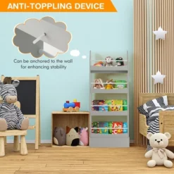 Tangkula 4-Tier Kids Bookshelf Toy Storage Bookcase Rack Wall W/ Anti-toppling Kits -Tangkula GUEST 92c9dccb 0d9e 4302 926c 56e5d1570169