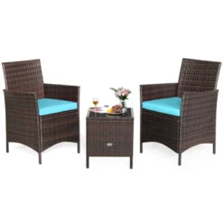 Tangkula 3 Pieces Patio Rattan Conversation Furniture Wicker Chairs With Coffee Table & Cushions Red/Blue/White -Tangkula GUEST 9301668f b280 4b2c 8aa5 0e25cc202d87
