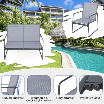 Tangkula 4PCS Metal Outdoor Conversation Set Patio Furniture Set W/ Glass Table 9 Tangkula 4PCS Metal Outdoor Conversation Set Patio Furniture Set W/ Glass Table - Image 7