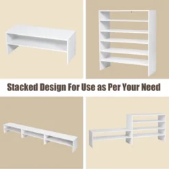 Tangkula 2-tier Stackable Shoe Rack 31" Width Organizer Shelf Set Of 3 White/Tan -Tangkula GUEST 93349199 054e 4b93 8d12 49b3ece4030a