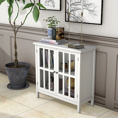 Tangkula Storage Sideboard Glass Door Accent And Display Cabinet White/Brown 3 Tangkula Storage Sideboard Glass Door Accent And Display Cabinet White/Brown
