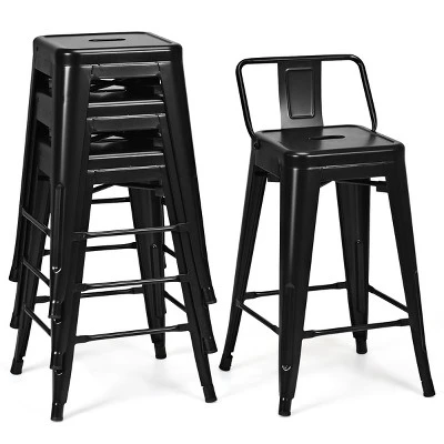 Tangkula Set Of 4 Metal Bar Stools 24" Industrial Chair Low Back Black 9 Tangkula Set Of 4 Metal Bar Stools 24" Industrial Chair Low Back Black - Image 7