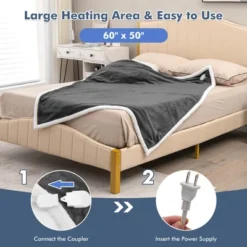 Tangkula 50" X 60" Heated Electric Reversible Flannel & Fleece Blanket Throw W/10 Heat Levels, 9 Hours Auto Shut-Off, Overheat Protection Gray -Tangkula GUEST 9449ba1b dbcf 4dff 90f7 2dcd9851e4b6