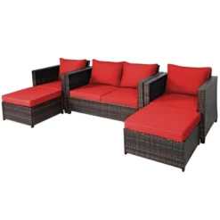 Tangkula Outdoor Wicker Coversation Set With Removable Cushions White/Navy/Red/Turquoise/Black, 5 Piece -Tangkula GUEST 947f9a94 4a45 447c 9bd9 1df26a093557