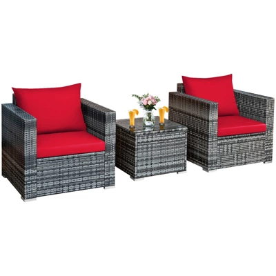 Tangkula 3-Piece Patio Wicker Conversation Set Bistro Rattan Sofa Chair With Washable Cushion 14 Tangkula 3-Piece Patio Wicker Conversation Set Bistro Rattan Sofa Chair With Washable Cushion - Image 12