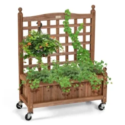Tangkula 2PC 32in Wood Planter Box With Trellis And Wheels Mobile Plant Raised Bed For Indoor&Outdoor -Tangkula GUEST 94b78fcd 2938 431c 987e 4959c4833b38