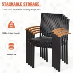 Tangkula Patio Rattan Dining Armchair 4 Set Of Wicker Chair W/Steel Frame Acacia Armrests Indoor&Outdoor -Tangkula GUEST 94d430f9 afad 4e84 966c af794ca22797