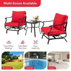 Tangkula 3PCS Outdoor Rocking Chair Set Patio Conversation Bistro Set W/ Red Cushions -Tangkula GUEST 95937528 2545 4ae0 b859 d3a5a8053c87