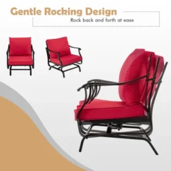 Tangkula 3PCS Outdoor Rocking Chair Set Patio Conversation Bistro Set W/ Red Cushions -Tangkula GUEST 95db2100 2f8b 4790 ad49 319212758395