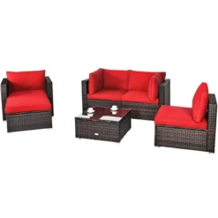 Tangkula 6PCS Rattan Patio Furniture Set Cushioned Sofa Chair Ottoman Turquoise/Red/Navy/Black/White -Tangkula GUEST 96337fef 1416 446f b315 7dceacffe468