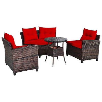 Tangkula 4PCS Outdoor Patio Conversation Set Wicker Rattan Sectional Sofa W/Cushions 9 Tangkula 4PCS Outdoor Patio Conversation Set Wicker Rattan Sectional Sofa W/Cushions - Image 7