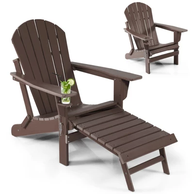 Tangkula Adirondack Chair W/Ergonomic Design&Ottoman Outdoor Armchair HDPE Chair For Yard&Patio Black/Coffee/Grey/Turquoise/White 11 Tangkula Adirondack Chair W/Ergonomic Design&Ottoman Outdoor Armchair HDPE Chair For Yard&Patio Black/Coffee/Grey/Turquoise/White - Image 9