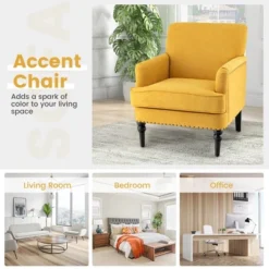 Tangkula Set Of 2 Modern Accent Chair Upholstered Sofa Chair W/ Rubber Wood Legs Yellow 14 Tangkula Set Of 2 Modern Accent Chair Upholstered Sofa Chair W/ Rubber Wood Legs Yellow -Tangkula GUEST 9704762d fe40 4a81 84d6 7c6ae26dcb9b