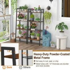 Tangkula 4-Tier Ladder Bookshelf Industrial Wooden Bookcase With Metal Frame Anti-Toppling Device Rack Rustic Brown/Gray Oak -Tangkula GUEST 972a574a f4ea 4633 bf59 9e7aaddeb258