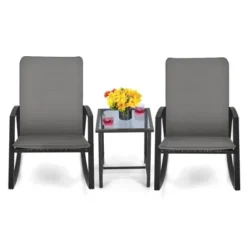 Tangkula 3PCS Rattan Bistro Rocking Chair Set Patio Furniture Set W/ Cushions -Tangkula GUEST 97605fd8 ec69 40d0 8b20 4a913f0a14c9