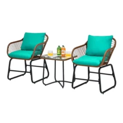 Tangkula 3 Pieces Outdoor Furniture Set Patio Bistro Set W/2 Armchairs & Tempered Glass Table White/Turquoise/Red -Tangkula GUEST 97fdb141 1eb5 4d9d 8fca b2dffe6c47c0