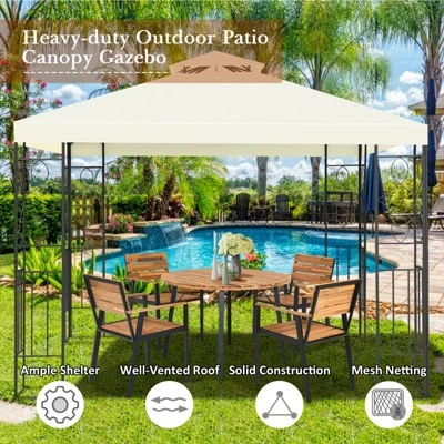 Tangkula 2-Tiers 10'x10'Outdoor Canopy Gazebo Art Steel Frame Party Patio Large Canopy Gazebo W/Netting 6 Tangkula 2-Tiers 10'x10'Outdoor Canopy Gazebo Art Steel Frame Party Patio Large Canopy Gazebo W/Netting - Image 4