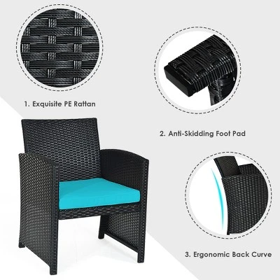 Tangkula 4 Piece Outdoor Patio Rattan Furniture Set Turquoise Cushioned Seat For Garden, Porch, Lawn 6 Tangkula 4 Piece Outdoor Patio Rattan Furniture Set Turquoise Cushioned Seat For Garden, Porch, Lawn - Image 4