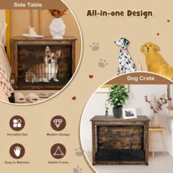 Tangkula Wooden Dog Crate Furniture With Pad Bed Double Doors Dog Kennel End Table -Tangkula GUEST 99276343 9973 4c1f 9474 0b043d2f4cfd