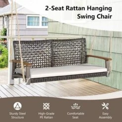 Tangkula 2-Seat Rattan Porch Swing Chair Outdoor Wicker Swing Bench W/ Seat Cushion -Tangkula GUEST 9939568c c044 492d bf22 ca31c6ddc6d2