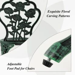 Tangkula Rose Design Bistro Set Antique Aluminum Bench Patio Garden Chair For Outdoor Green -Tangkula GUEST 9968d78f efbc 44b5 a27f 1a5e23e03984